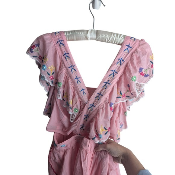 Celia B Midi Dress size L Wild Rose tiered ruffle criss cross back resort - Picture 7 of 12